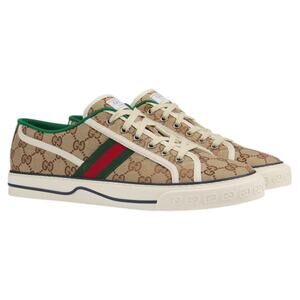 Gucci GG 1977 Tennis Sneakers Lace Up Beige Ebony Original Men Size 9/ 9.5